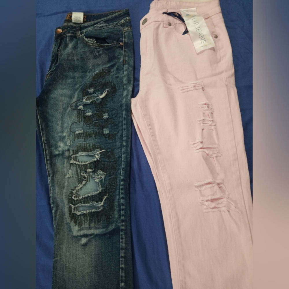 On Sale For $18...Reg Price $30 Distressed Blue and Pink Women's V.I.P Jeans